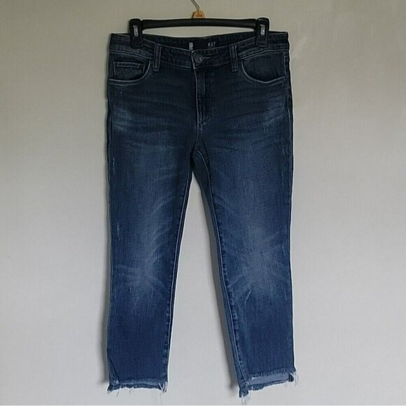 KUT from the Kloth Blue Reese Ankle Straight Leg Jeans Distressed Hem Size 6P - Picture 2 of 9